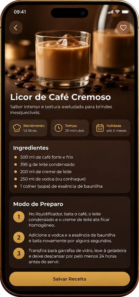 Tela do app: Licor de Café Cremoso